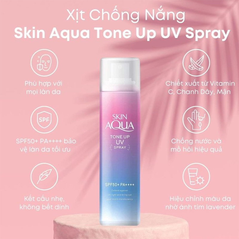 Xịt chống nắng nâng tone Skin Aqua Spray Lavender ROHTO