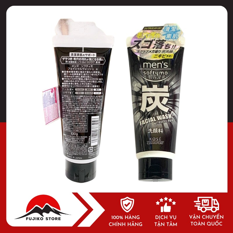 KOSE-srm-hoat-tinh-Softymo-MENʼS-130g-2 Sữa rửa mặt hoạt tính Softymo MENʼS KOSE