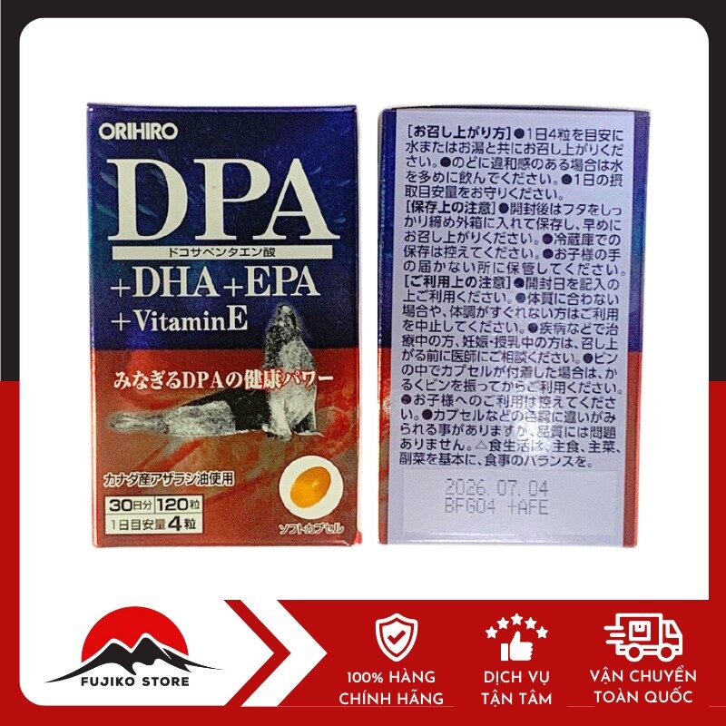 Viên uống bổ não, sáng mắt DPA DHA EPA Vitamin E Orihiro 120 viên
