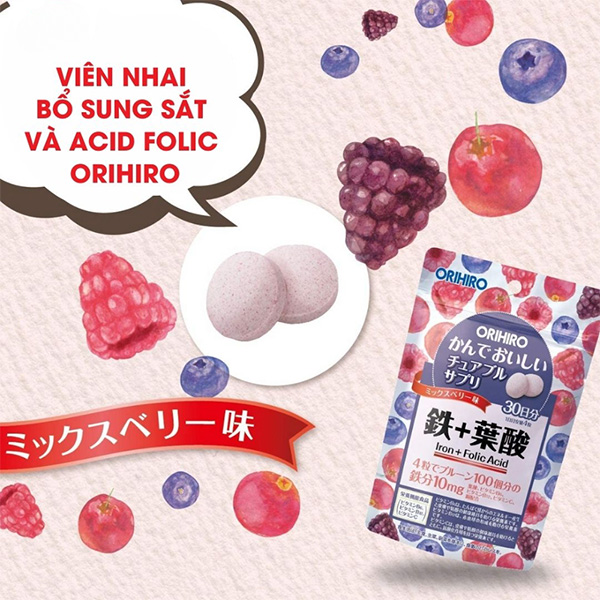 ORIHIRO - Viên bổ sung Sắt và Folic Acid dạng túi 120 viên
