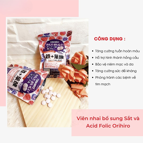 ORIHIRO - Viên bổ sung Sắt và Folic Acid dạng túi 120 viên