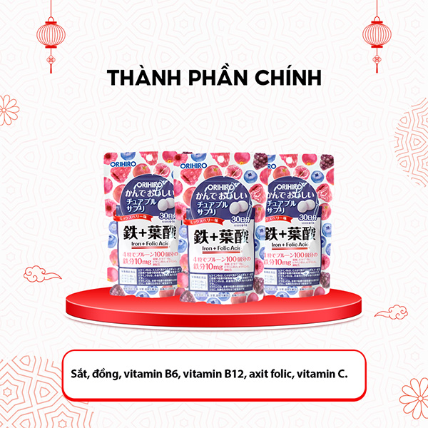 ORIHIRO - Viên bổ sung Sắt và Folic Acid dạng túi 120 viên