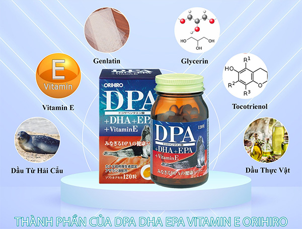 Viên uống bổ não, sáng mắt DPA DHA EPA Vitamin E Orihiro 120 viên