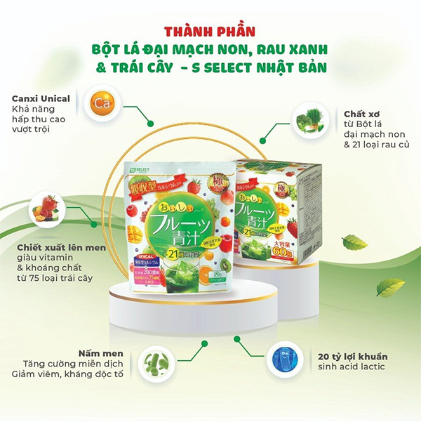 Bột lá đại mạch non, rau xanh và trái cây S Select