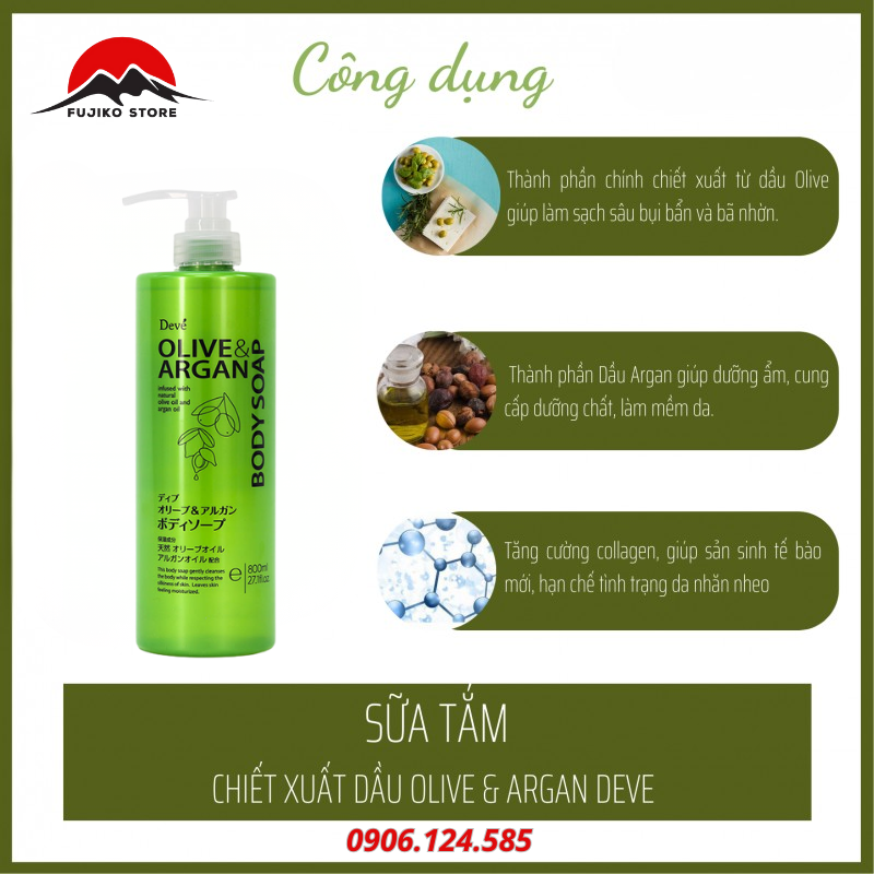 Sữa tắm DEVE chiết xuất dầu OLIVE ARGAN