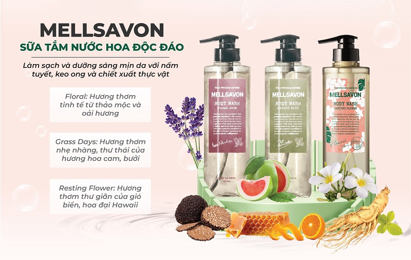 Sữa tắm nước hoa dưỡng mềm mịn da MELLSAVON