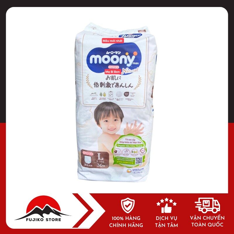 UNICHARM - Bỉm quần Moony Natural size L 36 miếng