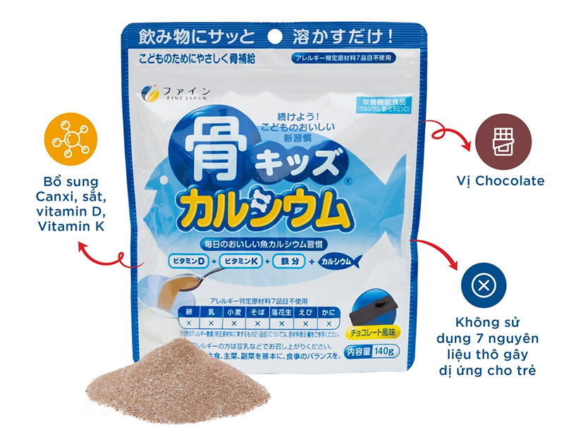 bột bổ sung canxi cho trẻ em vị Socola 140g FINE JAPAN