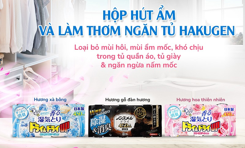 Set 3 hộp hút ẩm và khử mùi ngăn tủ 450ml Hakugen Earth