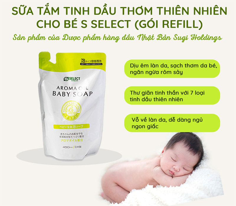 Sữa tắm tinh dầu thơm thiên nhiên cho bé (túi 450ml) S SELECT