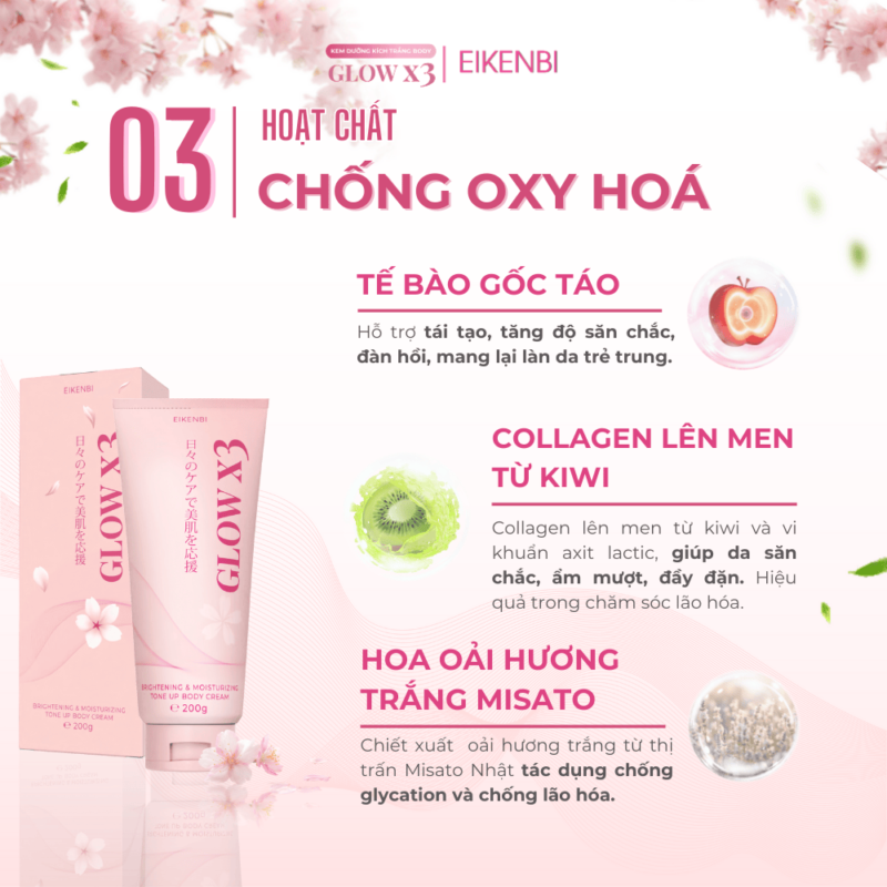 Kem dưỡng kích trắng body nâng tone Glow EIKENBI