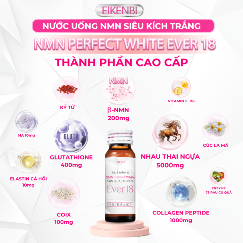 Nước uống kích trắng da NMN ever 10 lọ EIKENBI
