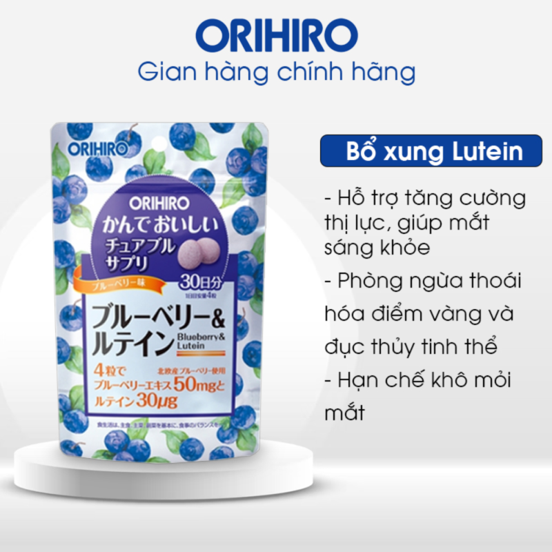 Viên nhai bổ sung Lutein cho mắt vị việt quất ORIHIRO