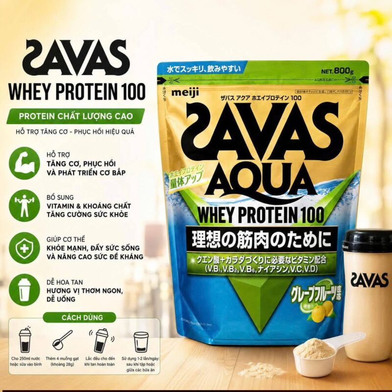 Sữa Bột Savas Aqua Whey Protetin 100 MEIJI