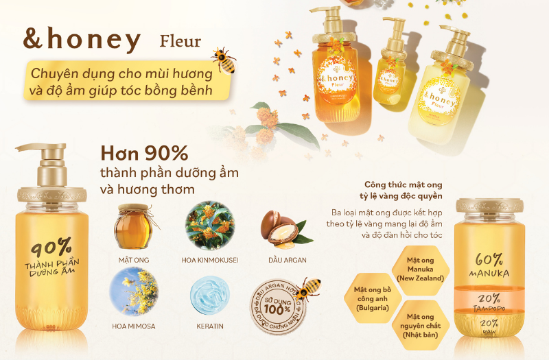 Dầu gội xả dưỡng ẩm hương hoa Mộc vàng và mật ong HONEY