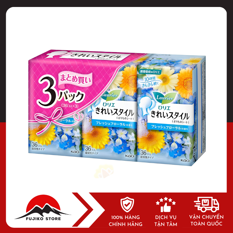 Set 3 gói băng vệ sinh hàng ngày Laurier 1mm hương hoa cúc KAO